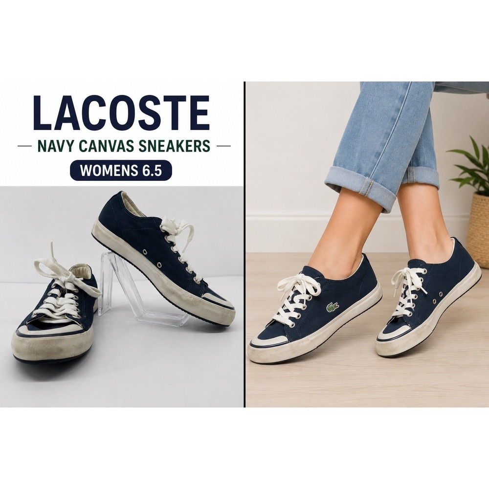 LaCoste Canvas Sneakers women's 6.5 Navy Blue Low Top Casual Preppy Streetwear
